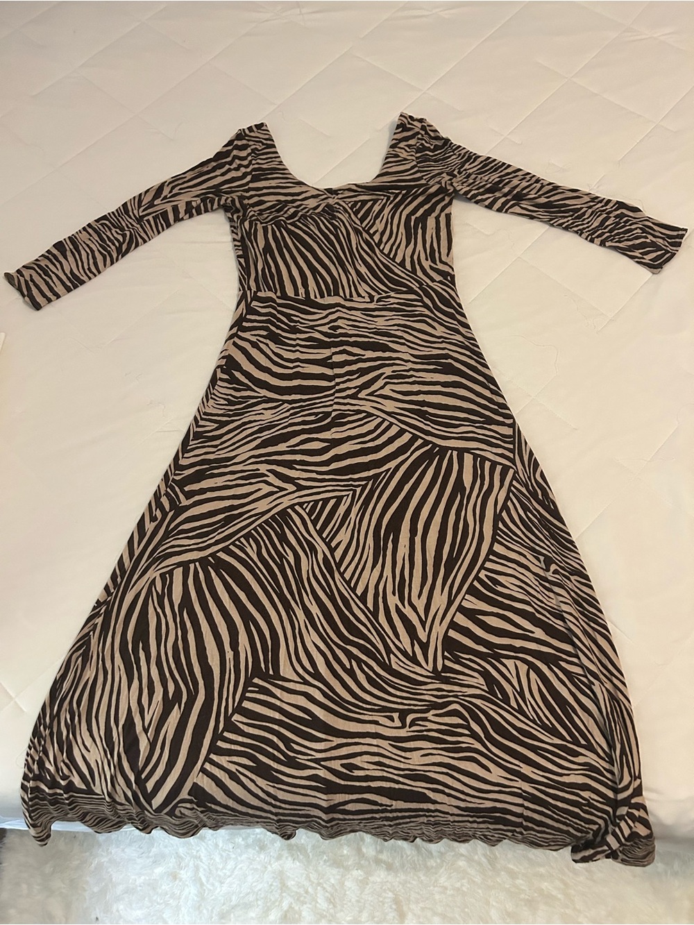 H&M Taupe & Black Long Sleeve Animal-Print Maxi Dress